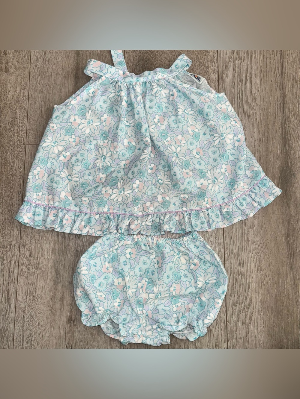 Vintage Pastel Ditsy Floral 2PC Bloomer Set Cottagecore Ruffle Swing Top Sz 2t